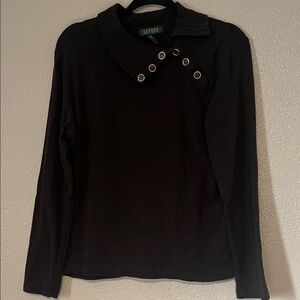 Ralph Lauren Black Long Sleeve Top with Button Accents